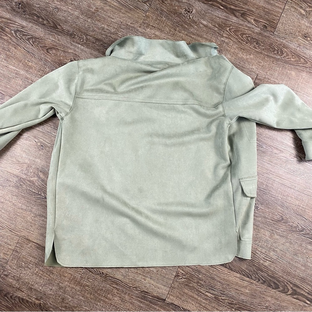 Zara Jacket Women XS Green Oversized Velvet Button Front Pockets Lightweight - Picture 5 of 9